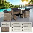 TECTAKE - 4 Places salon bas de jardin marron naturel gris foncé design moderne coussins confortables montage facile - vignette