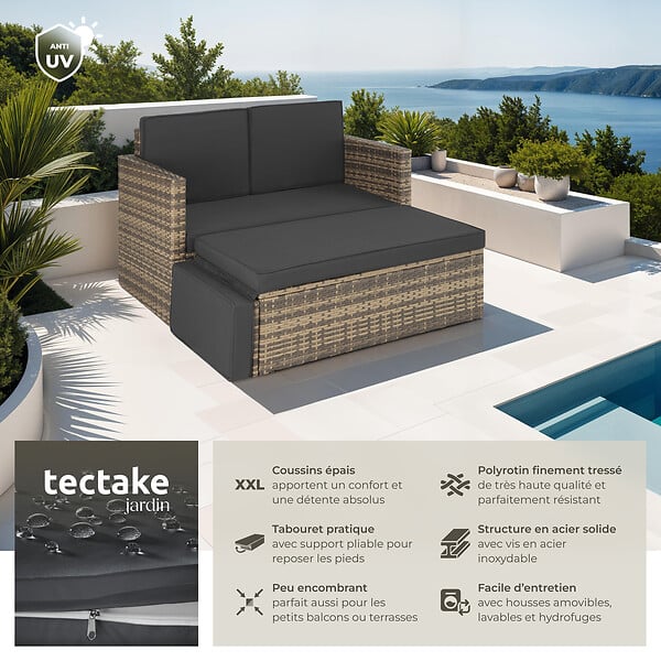 TECTAKE - Canapé de jardin lounge modulable en résine nature avec coussins hydrofuges amovibles - large