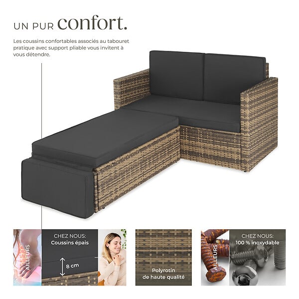 TECTAKE - Canapé de jardin lounge modulable en résine nature avec coussins hydrofuges amovibles - large