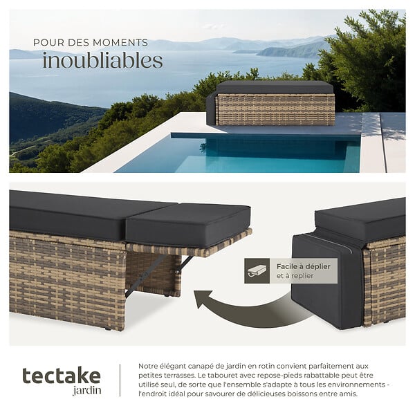 TECTAKE - Canapé de jardin lounge modulable en résine nature avec coussins hydrofuges amovibles - large