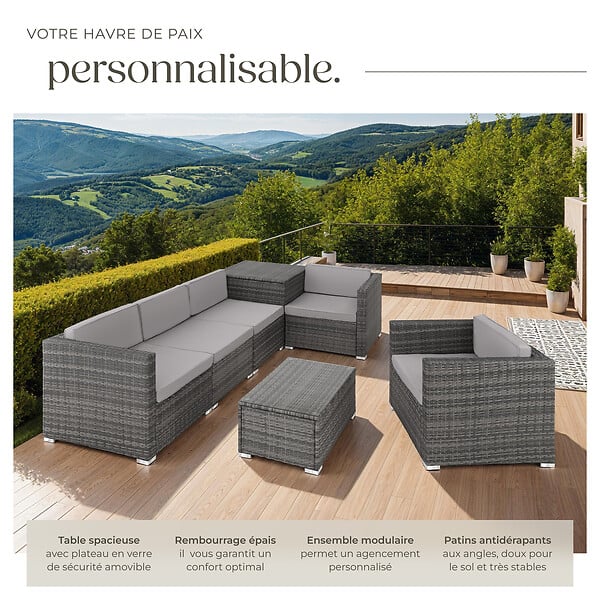 TECTAKE - Canapé de jardin Pisa 5 places avec coffre de rangement, variante 2 gris - large