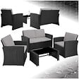 TECTAKE - 4 Places salon bas de jardin noir gris design moderne coussins confortables facile entretien montage facile - vignette