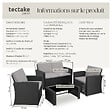 TECTAKE - 4 Places salon bas de jardin noir gris design moderne coussins confortables facile entretien montage facile - vignette