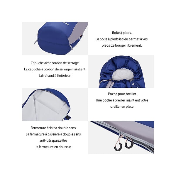 KINGCAMP - Sac de couchage forme momie Breeze - Bleu - 215 x 50 cm - large