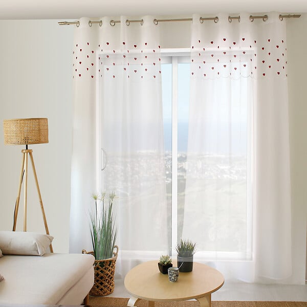 C MA DECO - Voilage cœur rouge - L.140 x H.240cm - large