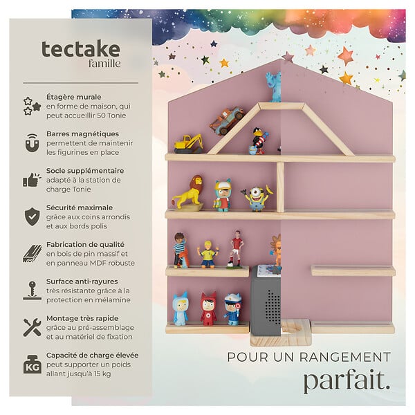 TECTAKE - Étagère murale Mylittle Story pour jusqu'à 50 Tonies rose - large