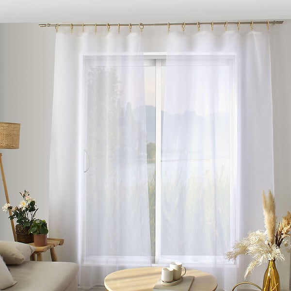 C MA DECO - Voilage NATURA - Aspect lin - 8 anneaux bois brut - large