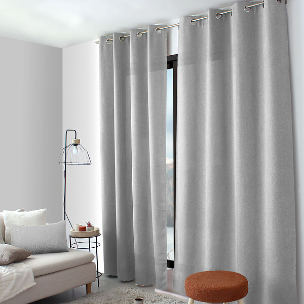 C MA DECO - Rideau en velours chenillé - Œillets - Gris clair - 140x240cm - large