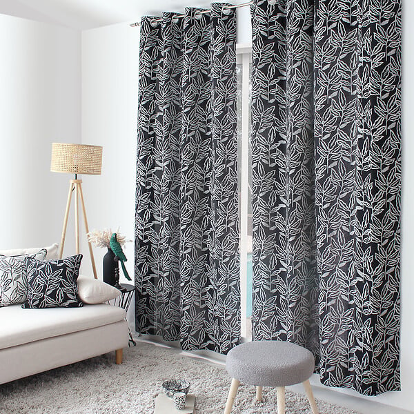 C MA DECO - Rideau en coton recyclé Lodge - Œillets - Noir - 140x240cm - large