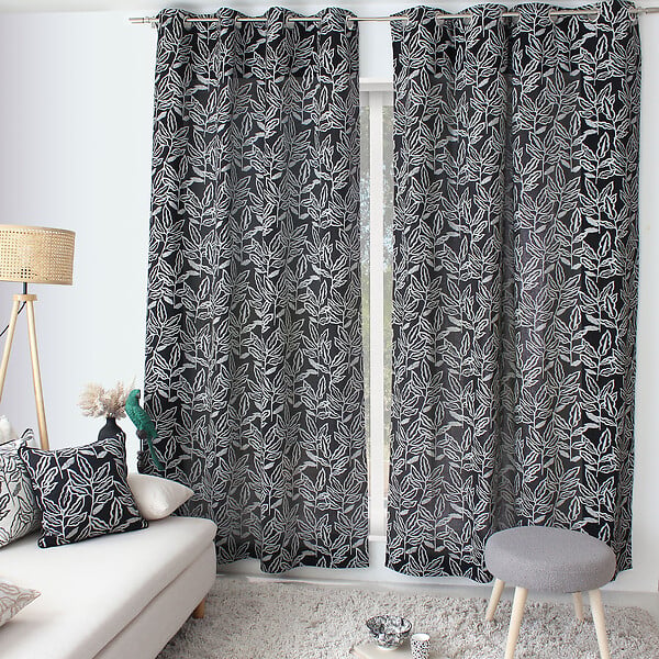 C MA DECO - Rideau en coton recyclé Lodge - Œillets - Noir - 140x240cm - large