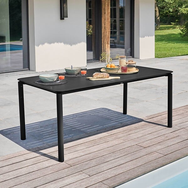 OVIALA - Table de terrasse rectangulaire en aluminium noire - Almada - large