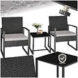 TECTAKE - Ensemble de salon de jardin en rotin Granada avec table pour 2 personnes Noir gris clair/noir - vignette