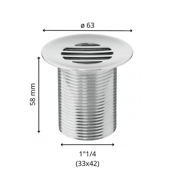 PLANETE BAIN - Bonde fixe de vidage pour lave-mains sans trop plein - écoulement libre - Grille laiton chromé - large