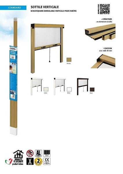 IRS - Moustiquaire enroulable verticale pour fenêtre - 120X160 - BLANC - large
