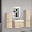 AICA SANITAIRE - Ensemble de meuble de salle de bain chêne clair 59cm+Vasque+Miroir+Colonne meuble salle de bain-Armoire de rangement-Meubles-lavabos - vignette