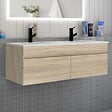 AICA SANITAIRE - Meuble de salle de bain avec double vasque chêne, meuble suspendu 120 cm avec double porte chêne - vignette