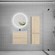 AICA SANITAIRE - Ensemble meuble de salle de bain et lavabo chêne ( L.60 cm) 2 tiroirs + meuble haut + lavabo + miroir rond LED - vignette