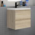 AICA SANITAIRE - Meuble de salle de bain avec lavabo, 60 cm, 2 tiroirs avec fermeture amortie, meuble suspendu chêne - vignette