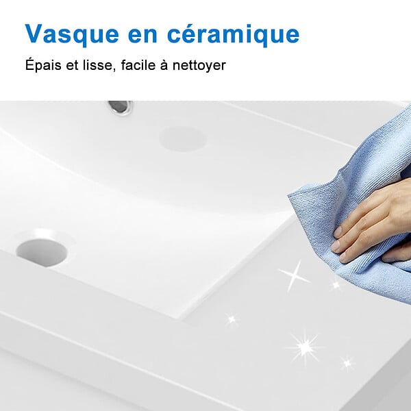 AICA SANITAIRE - Meuble de salle de bain avec lavabo, 60 cm, 2 tiroirs avec fermeture amortie, meuble suspendu chêne - large