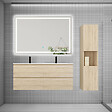 AICA SANITAIRE - AICA Ensemble meuble 2 vasque L.120cm 4 tiroirs + lavabo + LED miroir + colonne,chêne - vignette