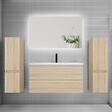 AICA SANITAIRE - Ensemble meuble de salle de bain et lavabo chêne (L.100cm) 2 tiroirs + meuble haut*2 + lavabo + miroir LED - vignette