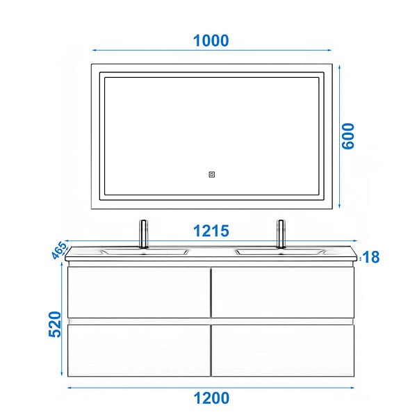 AICA SANITAIRE - Ensemble meuble de salle de bain 120cm, vasque céramique et LED miroir, chêne - large