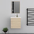 AICA SANITAIRE - Meuble salle de bain 2 tiroirs avec lavabo et miroir encadré–Chêne l.50 x W.38.5 x H.52 cm - vignette
