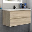 AICA SANITAIRE - Meuble de salle de bain avec lavabo, 100 cm, 2 tiroirs avec fermeture amortie, meuble suspendu chêne - vignette