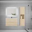 AICA SANITAIRE - Ensemble meuble chêne et vasque L.80cm 2 tiroirs + colonne*1 haut + lavabo + miroir 80x60cm-suspendu - vignette
