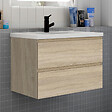 AICA SANITAIRE - Ensemble meuble chêne et vasque L.80cm 2 tiroirs + colonne*1 haut + lavabo + miroir 80x60cm-suspendu - vignette