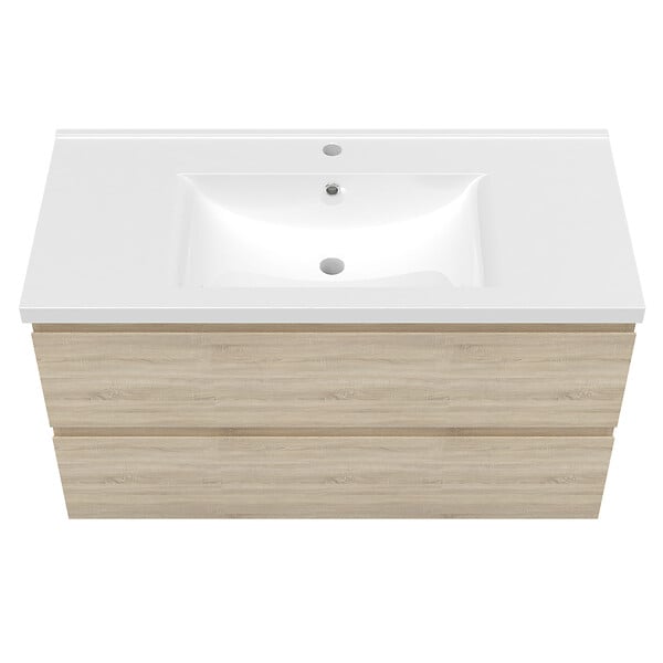 AICA SANITAIRE - AICA Ensemble meuble vasque L.99cm chêne 2 tiroirs + lavabo + colonne - large