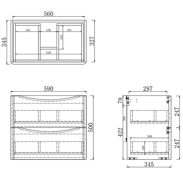 AICA SANITAIRE - AICA Meuble de salle de bain 60cm avec 2 tiroirs, suspendu Blanc + Chêne - large