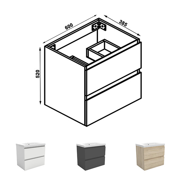 AICA SANITAIRE - AICA Meuble de salle de bain chêne 60cm, suspendu avec 2 tiroirs - large