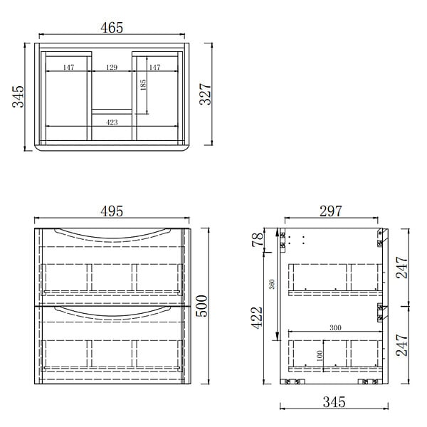 AICA SANITAIRE - AICA Meuble de salle de bain 50cm avec 2 tiroirs, suspendu Blanc + Chêne - large