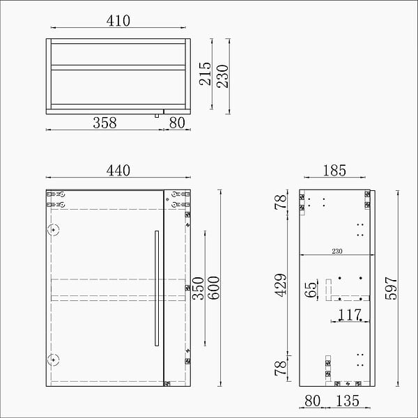 AICA SANITAIRE - AICA Meuble de salle de bain 44cm avec 2 compartiments, suspendu, Chêne - large