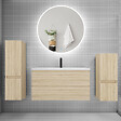 AICA SANITAIRE - AICA Ensemble meuble vasque L.99cm 2 tiroirs + lavabo + LED miroir rond 100cm + 2*colonne,chêne - vignette