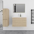 AICA SANITAIRE - AICA Ensemble meuble Chêne et vasque L.79cm 2 tiroirs + colonne haut + lavabo + miroir - vignette