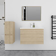 AICA SANITAIRE - AICA Ensemble meuble Chêne et vasque L.79cm 2 tiroirs + colonne + lavabo + miroir - vignette