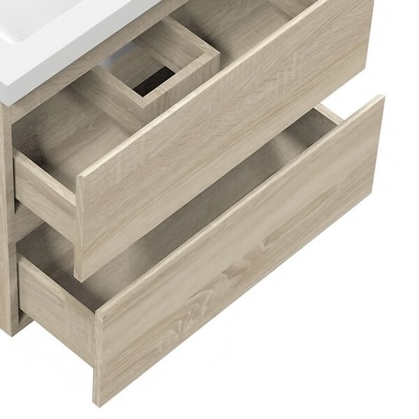 AICA SANITAIRE - AICA Ensemble meuble Chêne et vasque L.79cm 2 tiroirs + colonne + lavabo + miroir - large