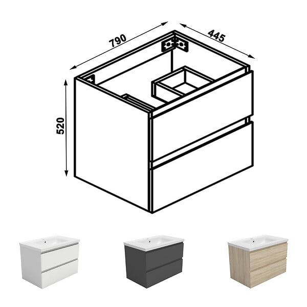 AICA SANITAIRE - AICA Ensemble meuble Chêne et vasque L.79cm 2 tiroirs + colonne + lavabo + miroir - large