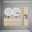 AICA SANITAIRE - AICA SANITAIRE Ensemble meuble double vasque L.120cm 4 tiroirs + lavabo + 2*LED miroirs rond 60cm + colonne C,chêne - vignette