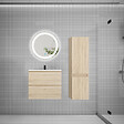 AICA SANITAIRE - AICA Ensemble meuble vasque L.60cm 2 tiroirs + lavabo + LED miroir rond 60cm + colonne,chêne easy - vignette