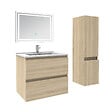 AICA SANITAIRE - Ensemble meuble de salle de bain 60cm, vasque céramique + colonne + LED miroir rectangulaire, chêne - vignette
