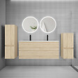 AICA SANITAIRE - AICA Ensemble meuble double vasque L.120cm 4 tiroirs + lavabo + 2*LED miroirs rond 60cm + 2*colonne,chêne - vignette