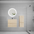 AICA SANITAIRE - AICA Ensemble meuble vasque L.60cm 2 tiroirs + lavabo + LED miroir rond 60cm + colonne,chêne A - vignette