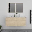 AICA SANITAIRE - Meuble double vasque, 4tiroirs l.120 x W.46 x H.52 cm,Chêne,avec lavabo et 2*miroir encadré - vignette