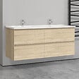AICA SANITAIRE - Meuble double vasque, 4tiroirs l.120 x W.46 x H.52 cm,Chêne,avec lavabo et 2*miroir encadré - vignette