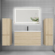 AICA SANITAIRE - Ensemble meuble de salle de bains 100cm, vasque + colonne + LED miroir,chêne - vignette