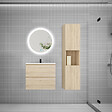 AICA SANITAIRE - AICA SANITAIRE Ensemble meuble vasque L.60cm 2 tiroirs + lavabo + LED miroir rond 60cm + colonne,chêne，design - vignette