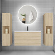 AICA SANITAIRE - AICA Ensemble meuble vasque L.99cm 2 tiroirs + lavabo + LED miroir rond 90cm + 2*colonne,chêne A - vignette